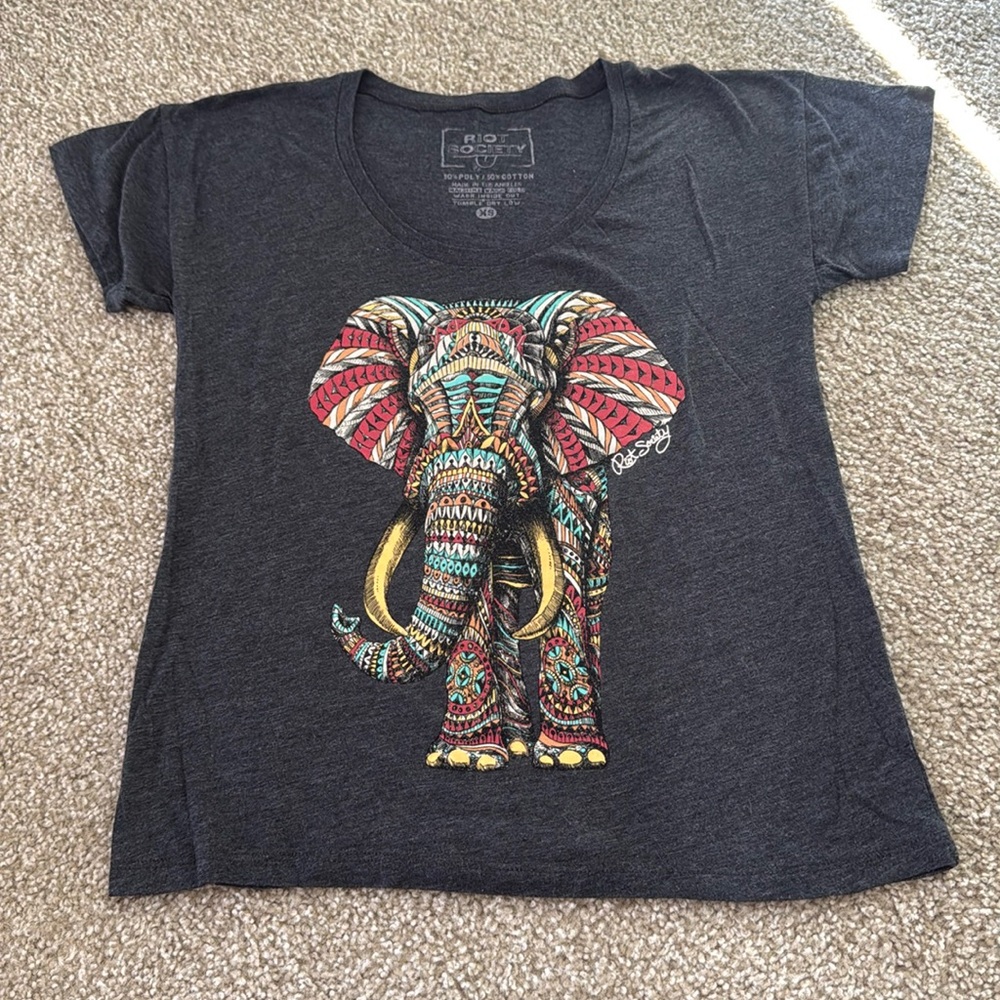 Riot Society brand women’s size xs colorful tribal elephant graphic t shirt